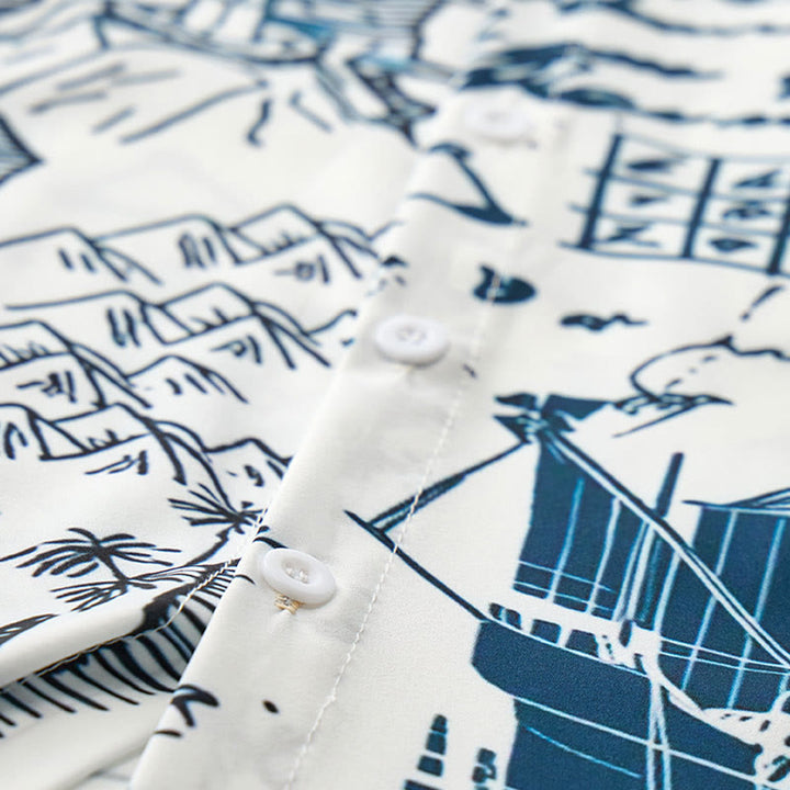 Men's Vintage Nautical Sketch Hawaiian Short Sleeve Shirt - image 5