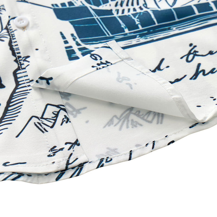 Men's Vintage Nautical Sketch Hawaiian Short Sleeve Shirt - image 7