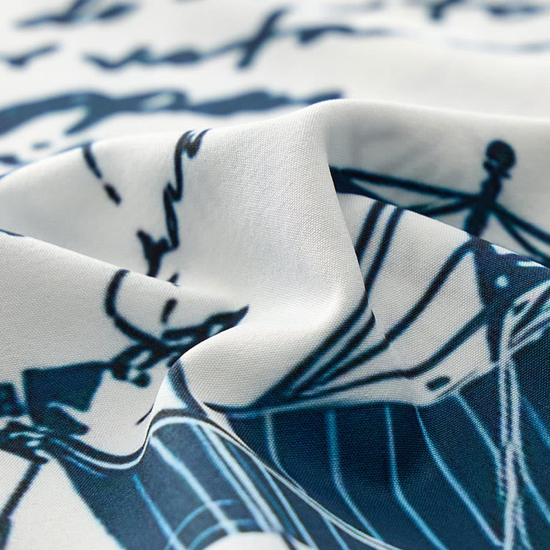 Men's Vintage Nautical Sketch Hawaiian Short Sleeve Shirt - image 8