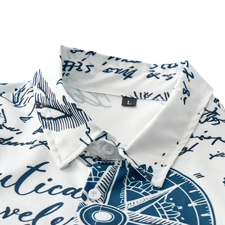 Men's Vintage Nautical Sketch Hawaiian Short Sleeve Shirt - image 4