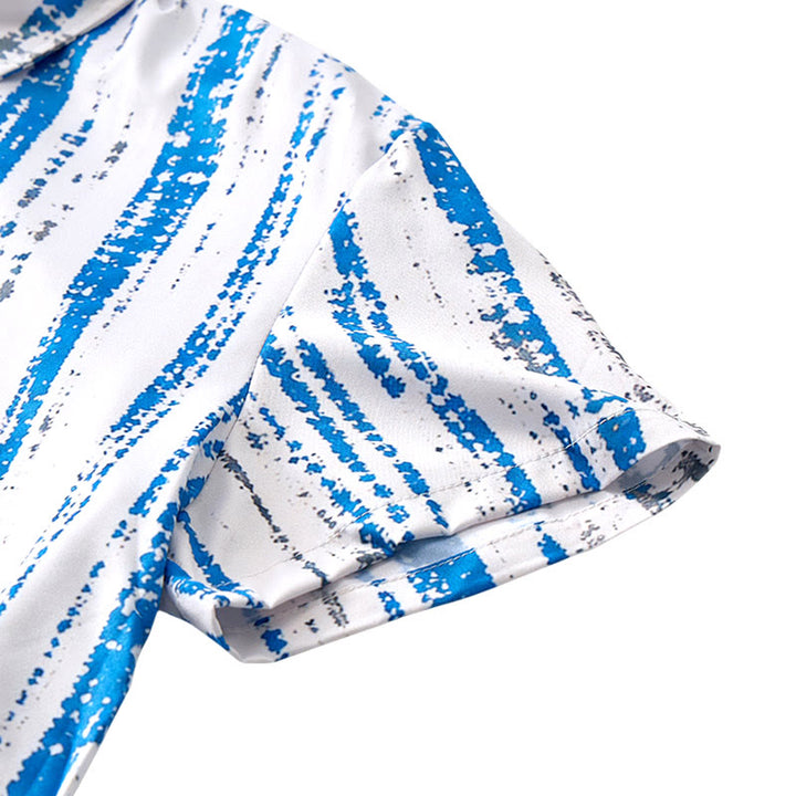 Men's Vintage Ink Stripe Print Short Sleeve Summer Button Shirt - image 4