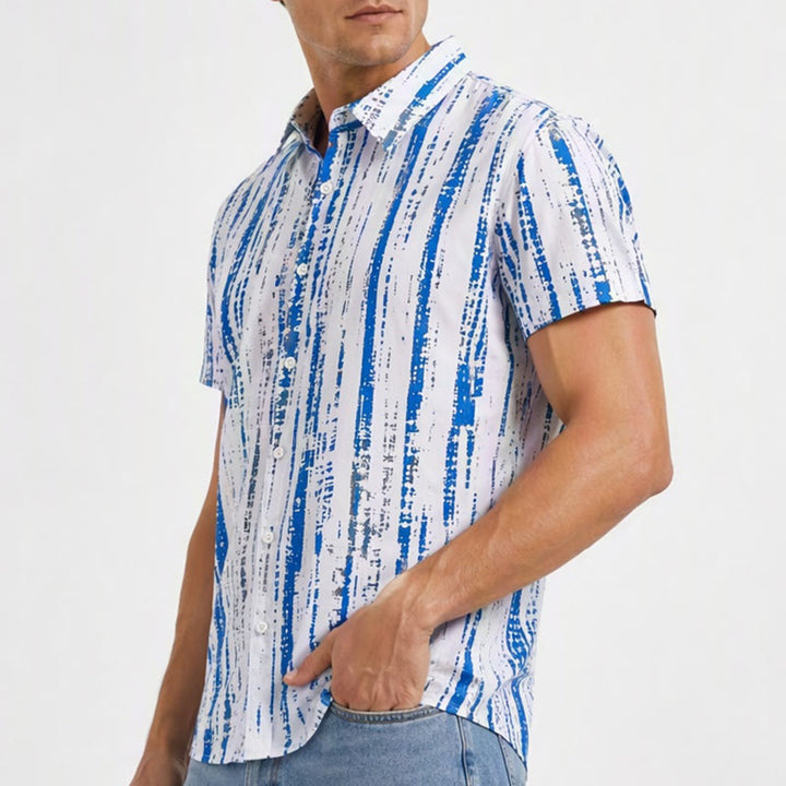 Men's Vintage Ink Stripe Print Short Sleeve Summer Button Shirt - image 3