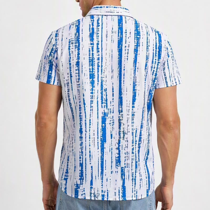 Men's Vintage Ink Stripe Print Short Sleeve Summer Button Shirt - image 2