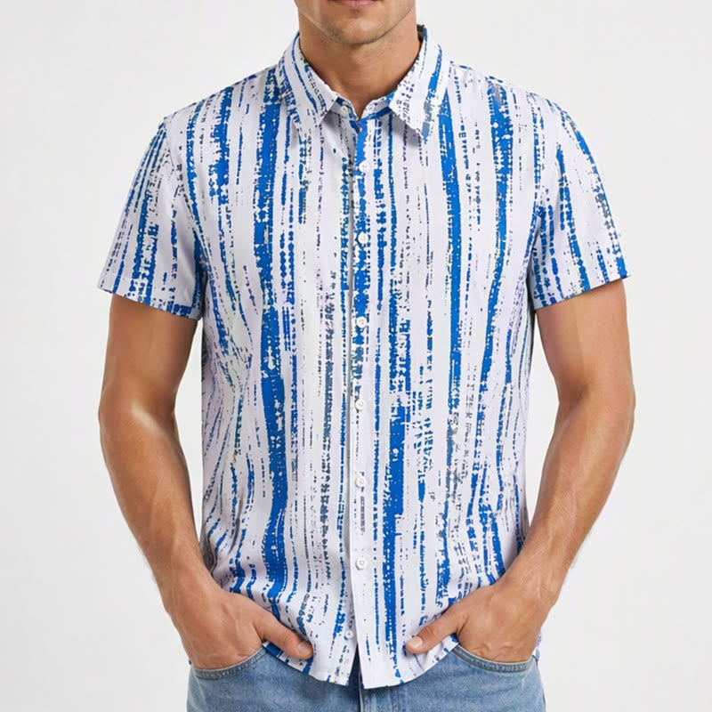 Men's Vintage Ink Stripe Print Short Sleeve Summer Button Shirt - image 1