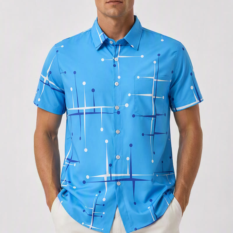Men's Summer BeachRetro Geometric Line Dot Print Shirt - image 1