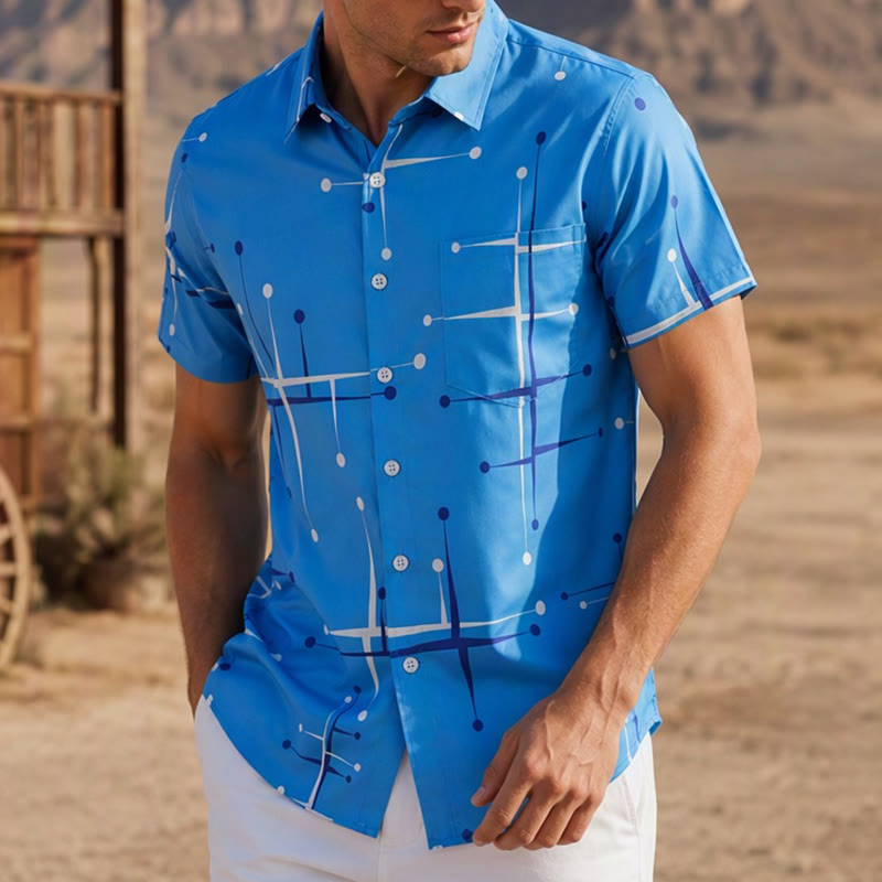 Men's Summer BeachRetro Geometric Line Dot Print Shirt - Style#1 - 3XL - image 0