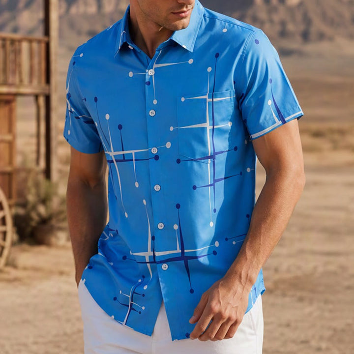 Men's Summer BeachRetro Geometric Line Dot Print Shirt - Style#1 - 3XL - image 0