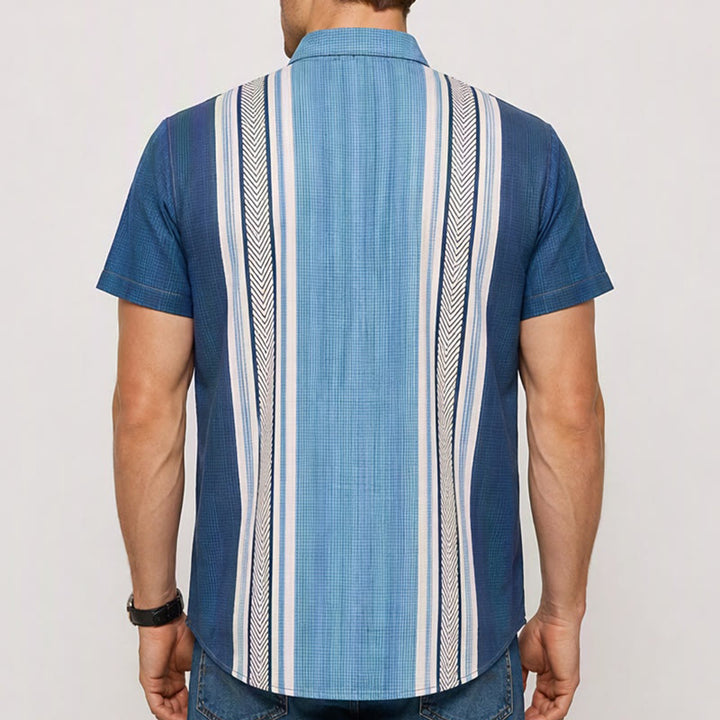 Men's Vintage Vertical Stripe Casual Button Down Beach Shirt - image 2