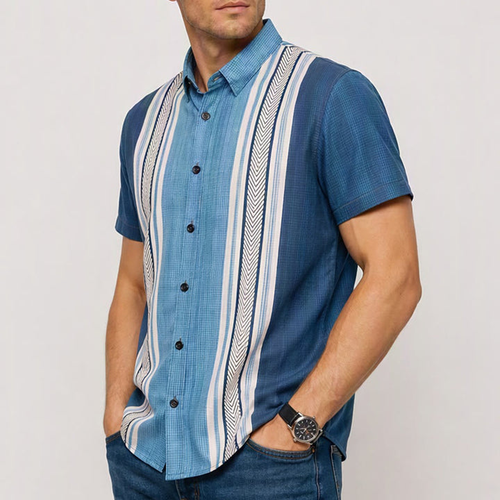 Men's Vintage Vertical Stripe Casual Button Down Beach Shirt - image 3