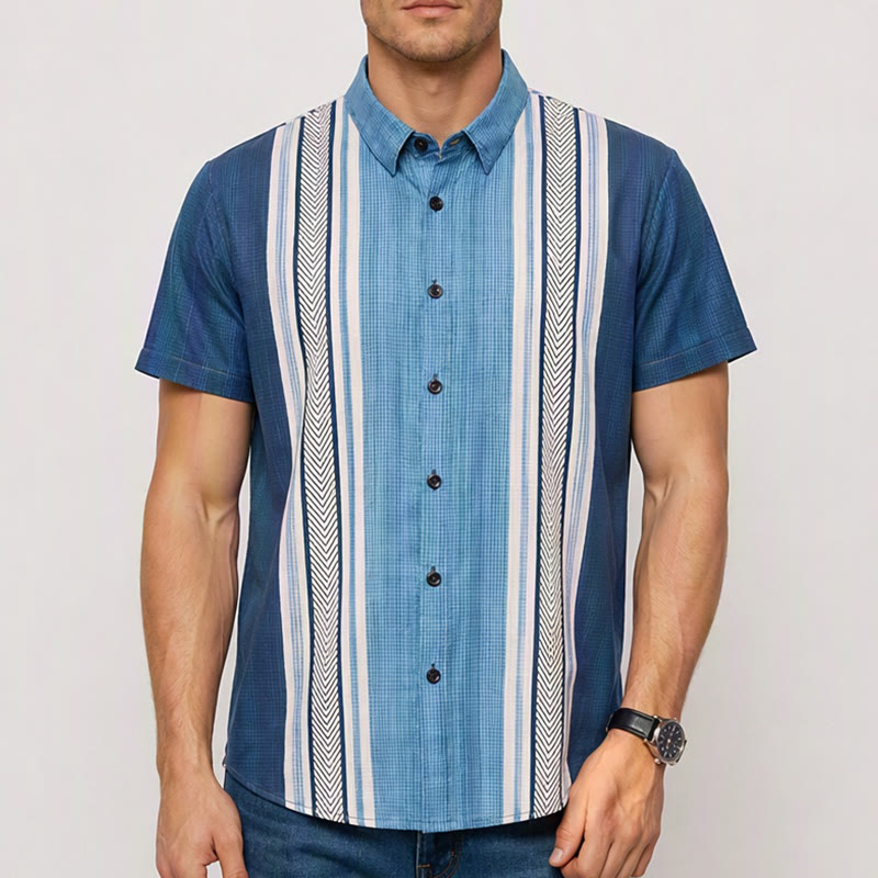Men's Vintage Vertical Stripe Casual Button Down Beach Shirt - image 1