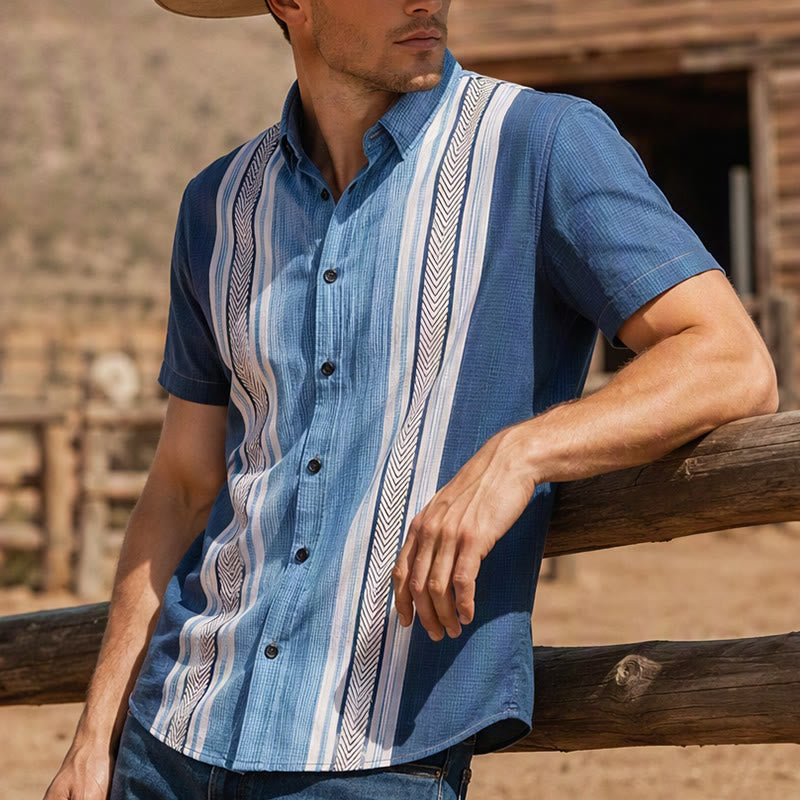 Men's Vintage Vertical Stripe Casual Button Down Beach Shirt - Style#1 - 5XL - image 0