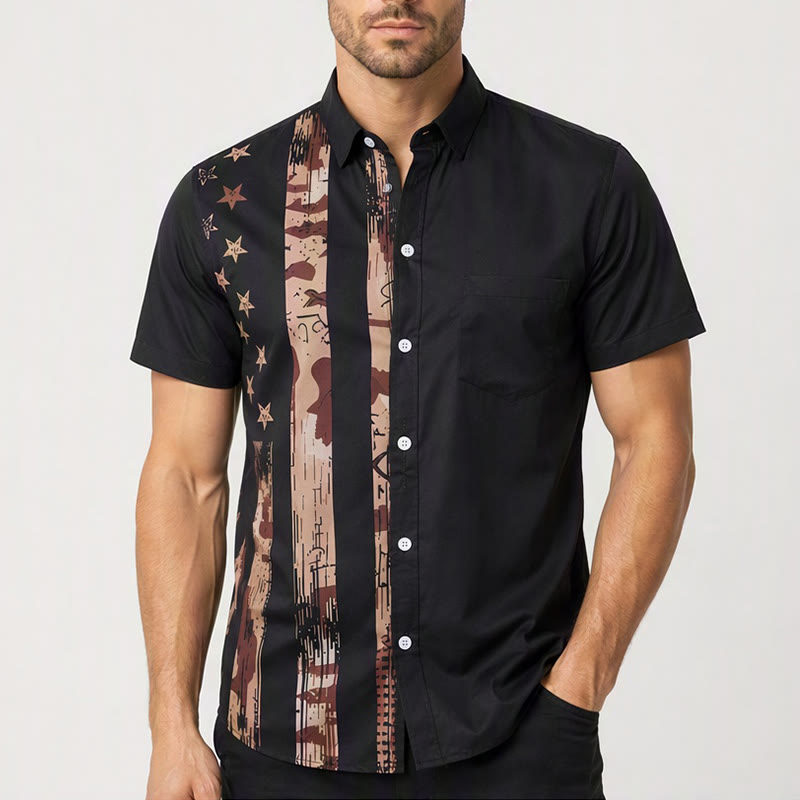 Men's Vintage American Flag Camo Print Short Sleeve Shirt - image 1
