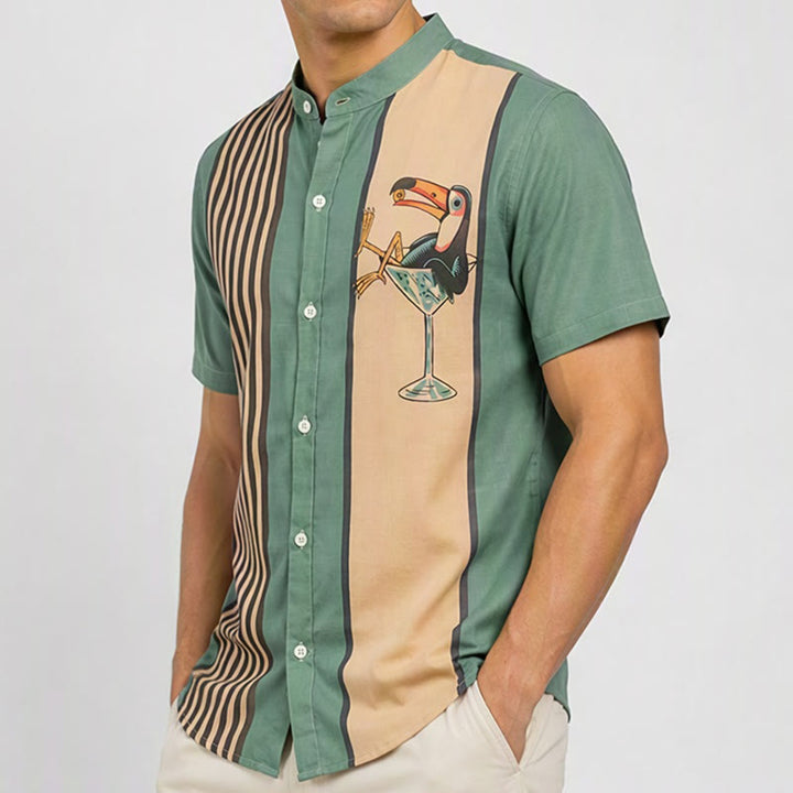 Men's Tropical Toucan Cocktail Print Vertical Stripe Summer Shirt - image 3