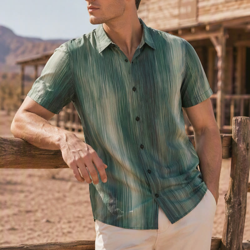 Men's Gradient Vertical Texture Print Summer Button Up Shirt - Style#1 - 3XL - image 0