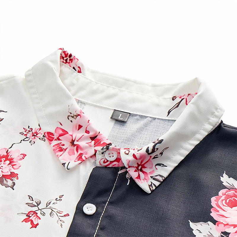 Men's Black White Contrast Rose Floral Print Casual Shirt - image 4