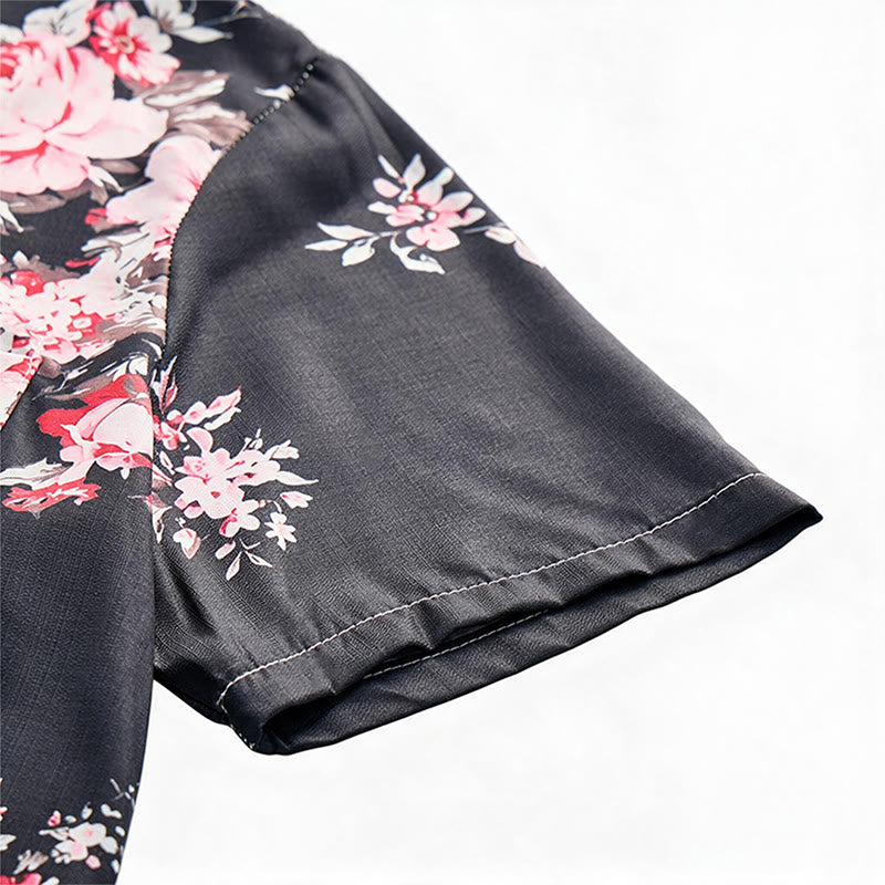 Men's Black White Contrast Rose Floral Print Casual Shirt - image 5