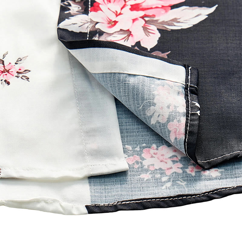 Men's Black White Contrast Rose Floral Print Casual Shirt - image 6