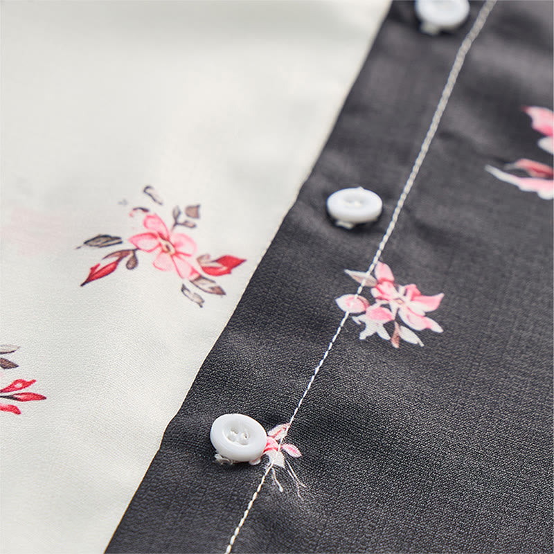 Men's Black White Contrast Rose Floral Print Casual Shirt - image 7