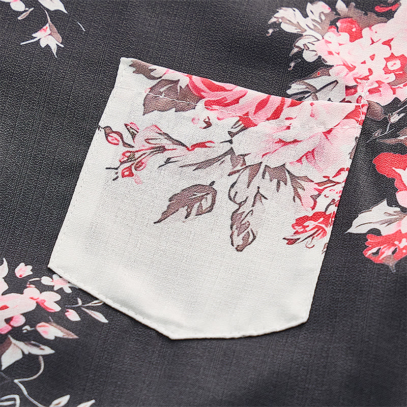 Men's Black White Contrast Rose Floral Print Casual Shirt - image 9