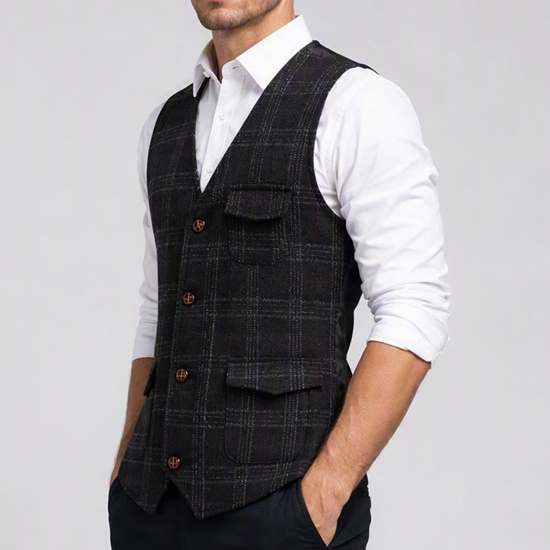 Men's Lightweight Plaid British Style Business Dress Casual Suit Vest - image 3