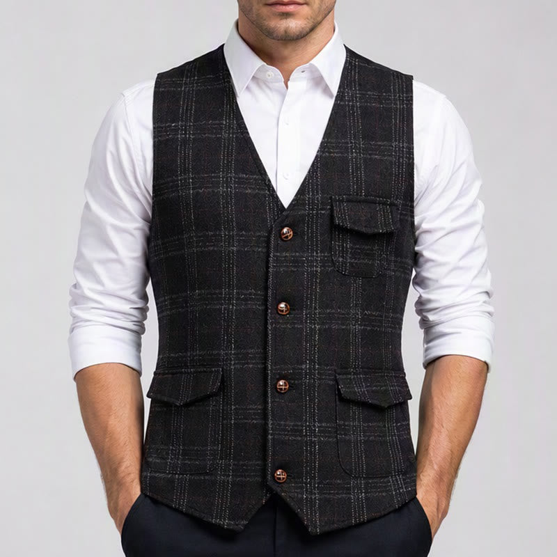 Men's Lightweight Plaid British Style Business Dress Casual Suit Vest - image 1