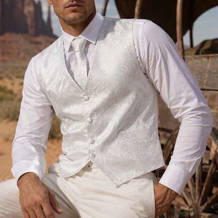 Men's Paisley Jacquard Waistcoat 3 Piece Set Suit Vest - Silver - 2XL - image 7