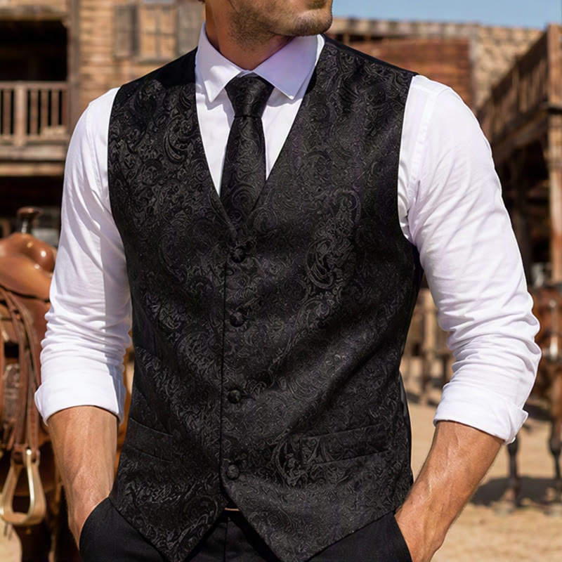 Men's Paisley Jacquard Waistcoat 3 Piece Set Suit Vest - Black - 2XL - image 4