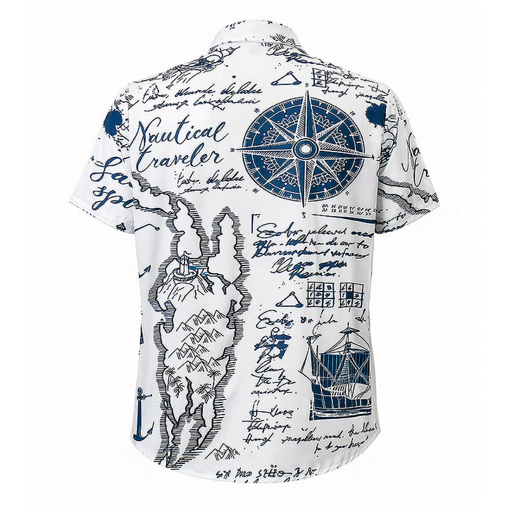 Men's Vintage Nautical Sketch Hawaiian Short Sleeve Shirt - image 10