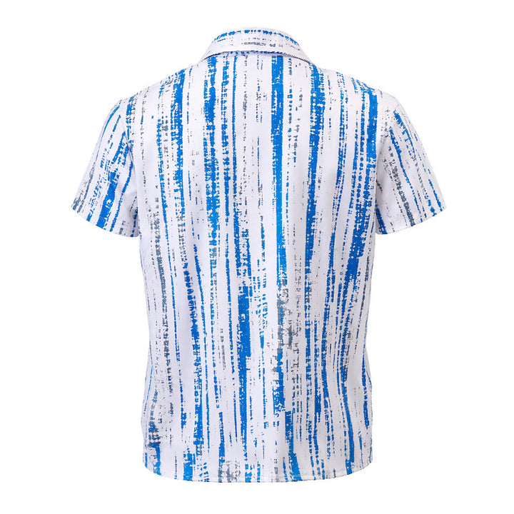 Men's Vintage Ink Stripe Print Short Sleeve Summer Button Shirt - image 9