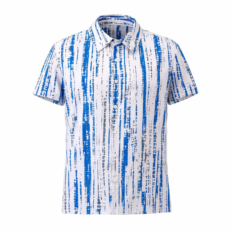 Men's Vintage Ink Stripe Print Short Sleeve Summer Button Shirt - image 8