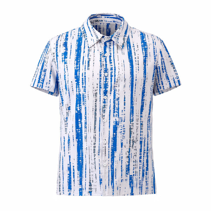 Men's Vintage Ink Stripe Print Short Sleeve Summer Button Shirt - image 8