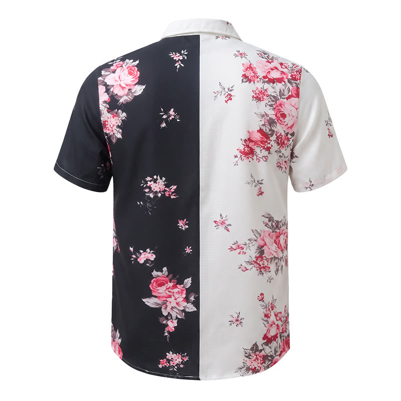 Men's Black White Contrast Rose Floral Print Casual Shirt - image 11