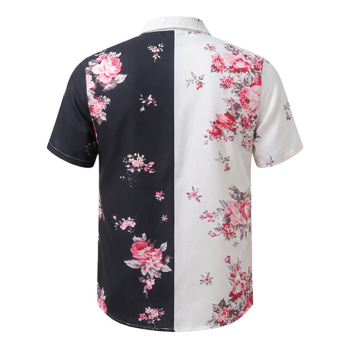 Men's Black White Contrast Rose Floral Print Casual Shirt - image 11
