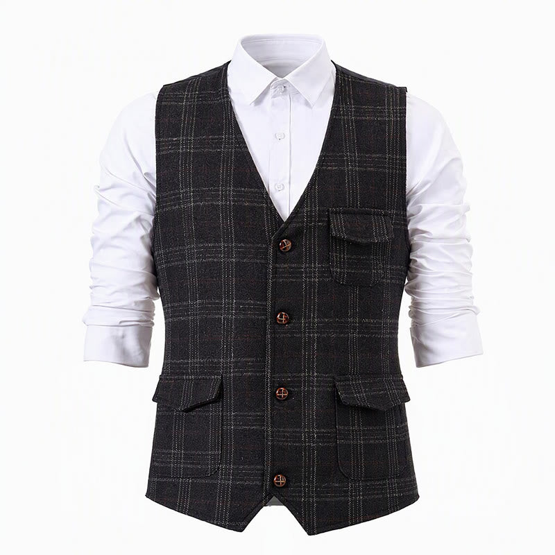 Men's Lightweight Plaid British Style Business Dress Casual Suit Vest - image 10