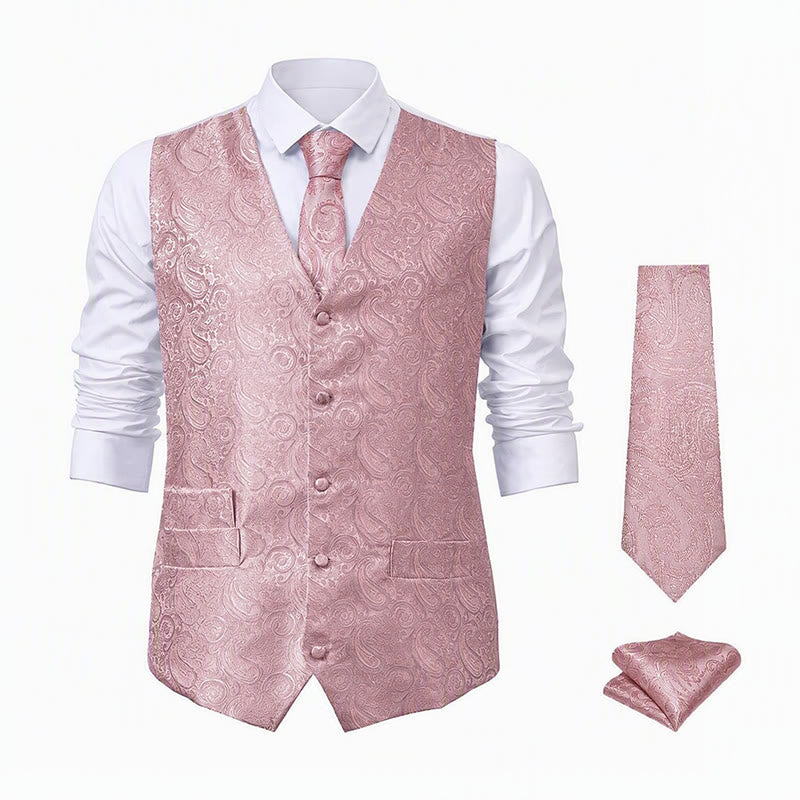 Men's Paisley Jacquard Waistcoat 3 Piece Set Suit Vest - image 23