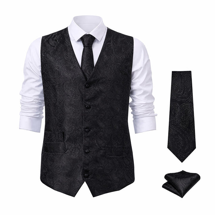 Men's Paisley Jacquard Waistcoat 3 Piece Set Suit Vest - image 19