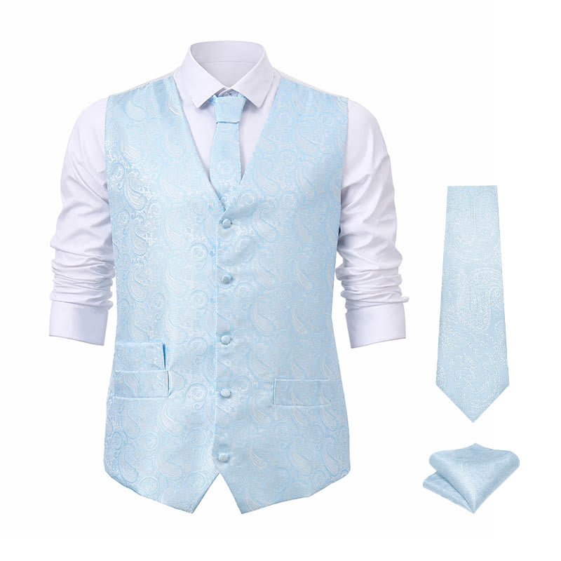 Men's Paisley Jacquard Waistcoat 3 Piece Set Suit Vest - image 17