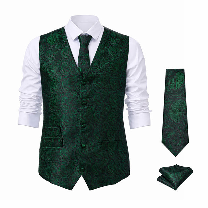 Men's Paisley Jacquard Waistcoat 3 Piece Set Suit Vest - image 21