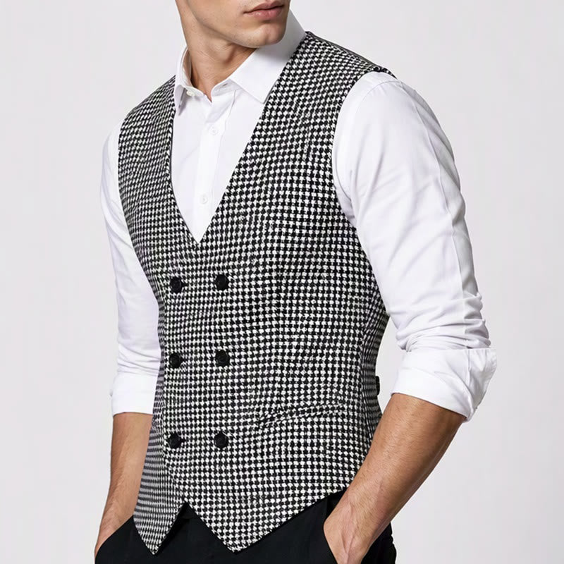 Men's Houndstooth Double Breasted U-neck Suit Vest - image 3