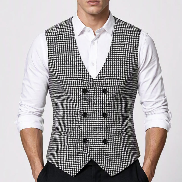 Men's Houndstooth Double Breasted U-neck Suit Vest - image 1