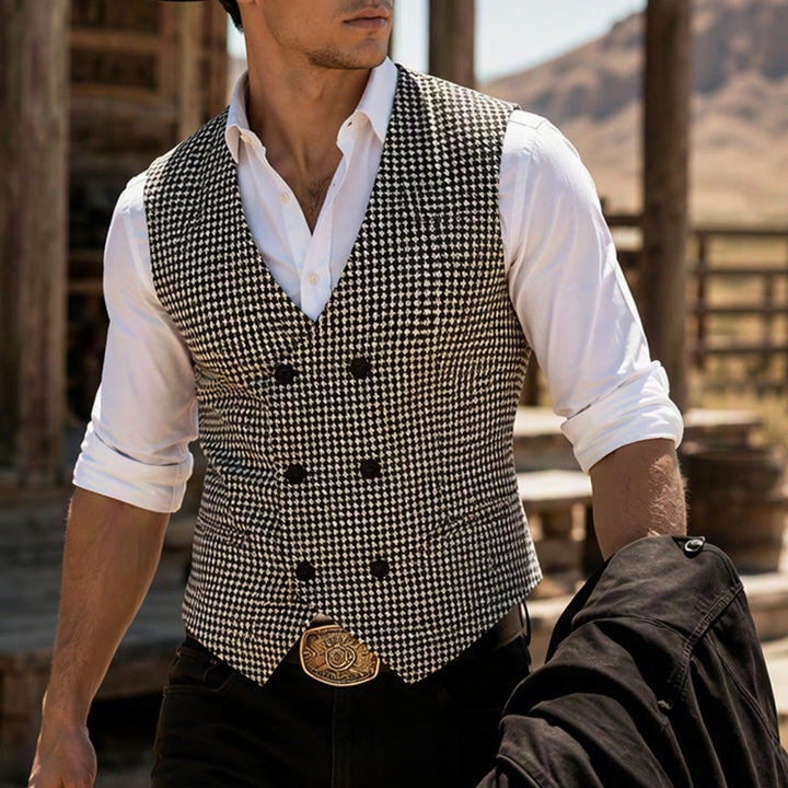 Men's Houndstooth Double Breasted U-neck Suit Vest - Black - L - image 0