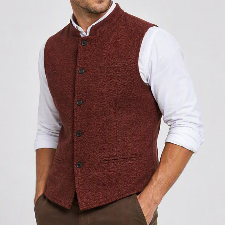 Men's Mandarin Collar Herringbone Tweed Waistcoat Suit Vest - image 2