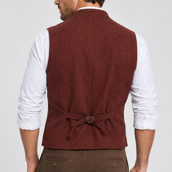Men's Mandarin Collar Herringbone Tweed Waistcoat Suit Vest - image 3