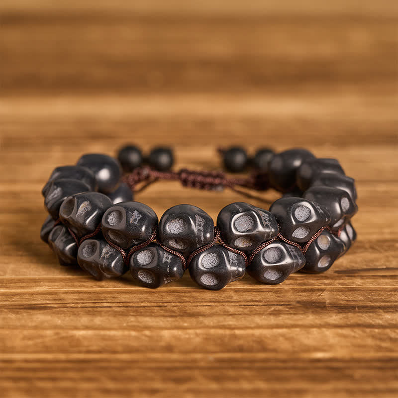 Gothic Turquoise Skull Beaded Adjustable Braided Bracelet - Black - image 4