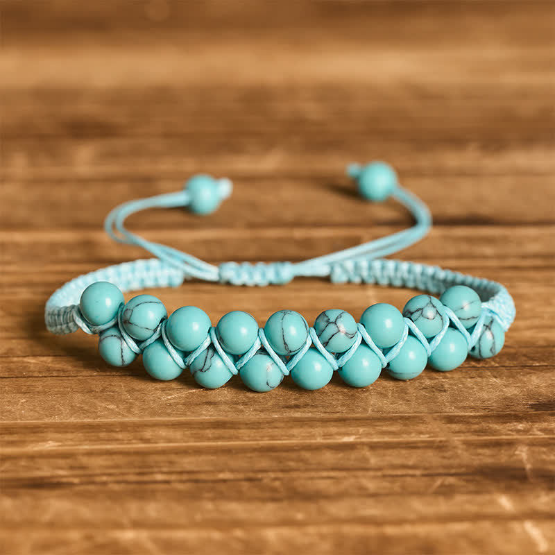 Healing Double Row Turquoise Beaded Macrame Bracelet - Light Turquoise - image 0