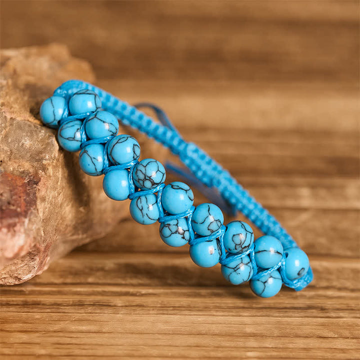 Healing Double Row Turquoise Beaded Macrame Bracelet - image 6