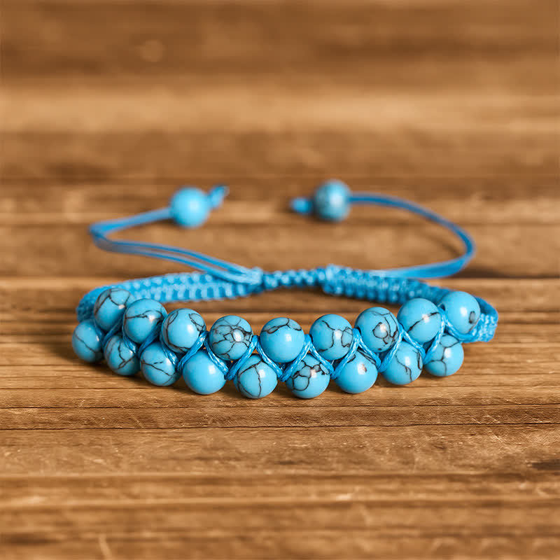 Healing Double Row Turquoise Beaded Macrame Bracelet - Turquoise - image 4