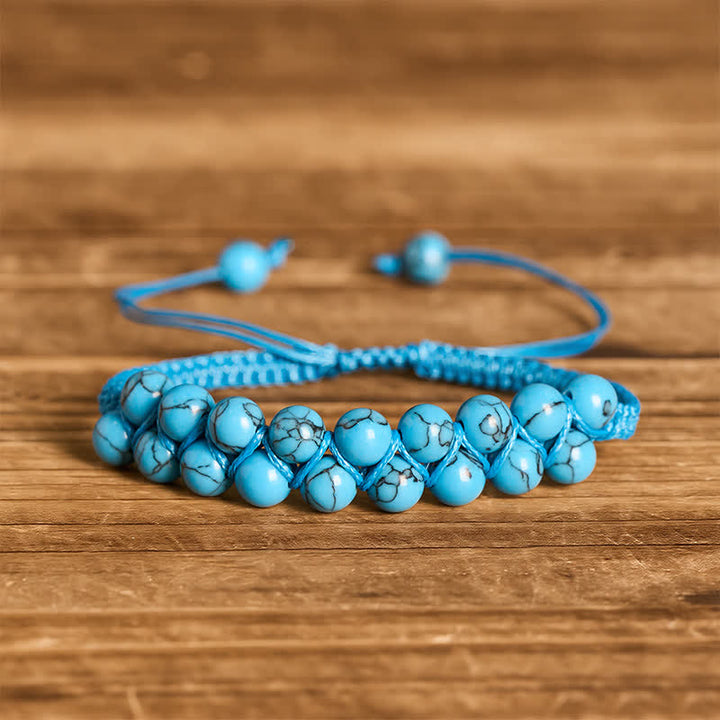Healing Double Row Turquoise Beaded Macrame Bracelet - Turquoise - image 4