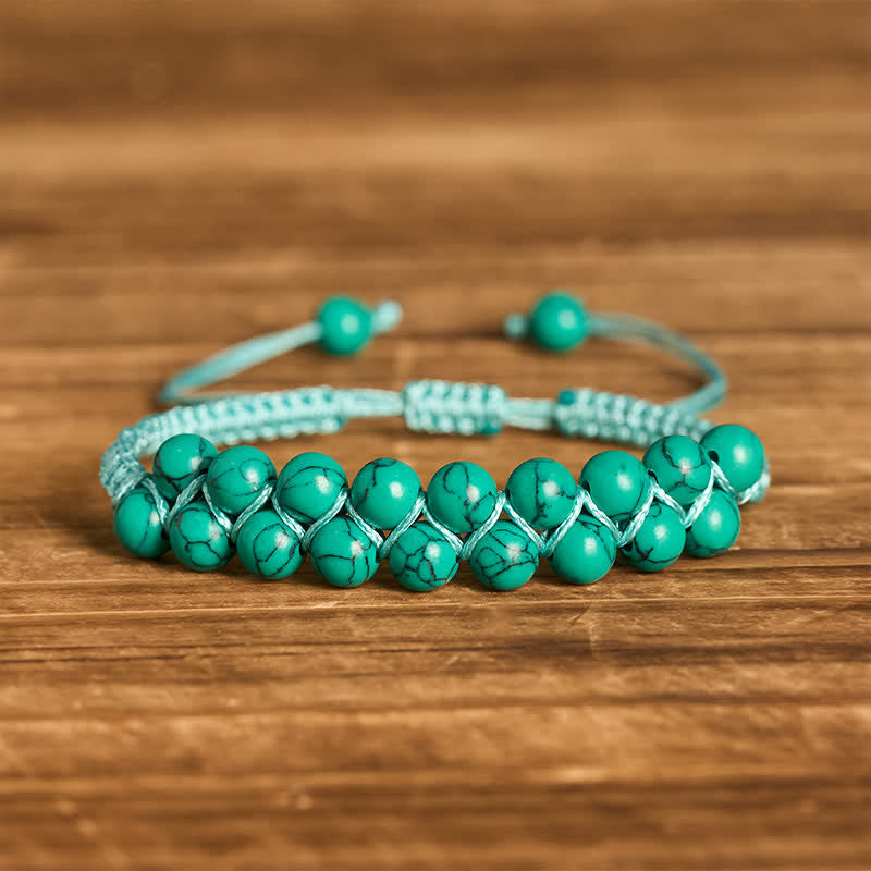 Healing Double Row Turquoise Beaded Macrame Bracelet - Green - image 9
