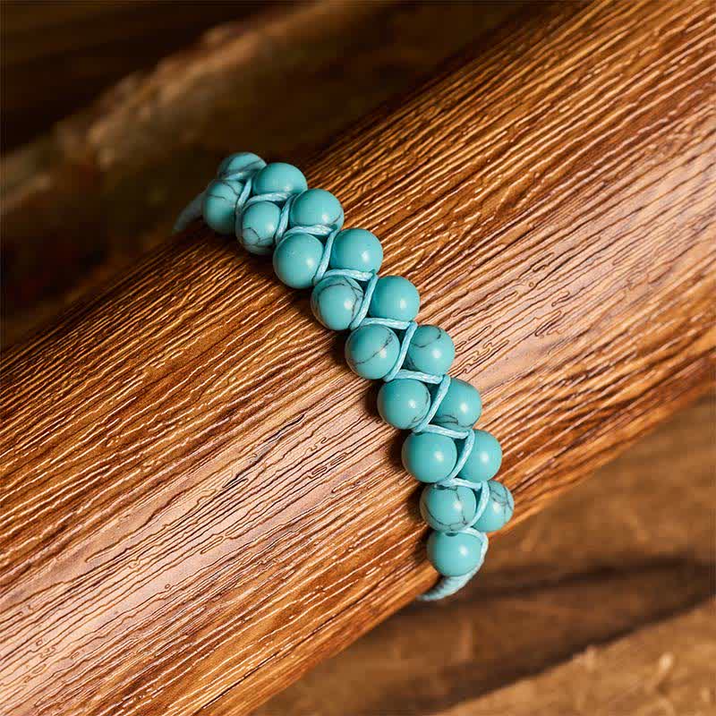 Healing Double Row Turquoise Beaded Macrame Bracelet - image 1